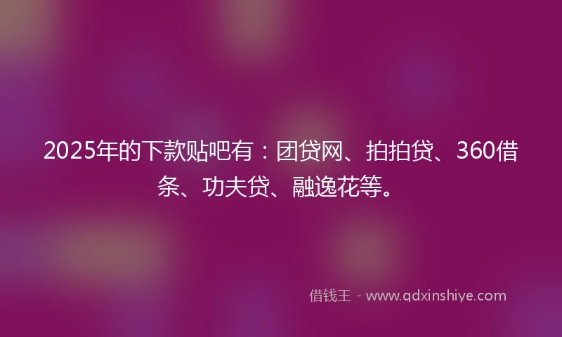 2025年的下款贴吧有：团贷网、拍拍贷、360借条、功夫贷、融逸花等。