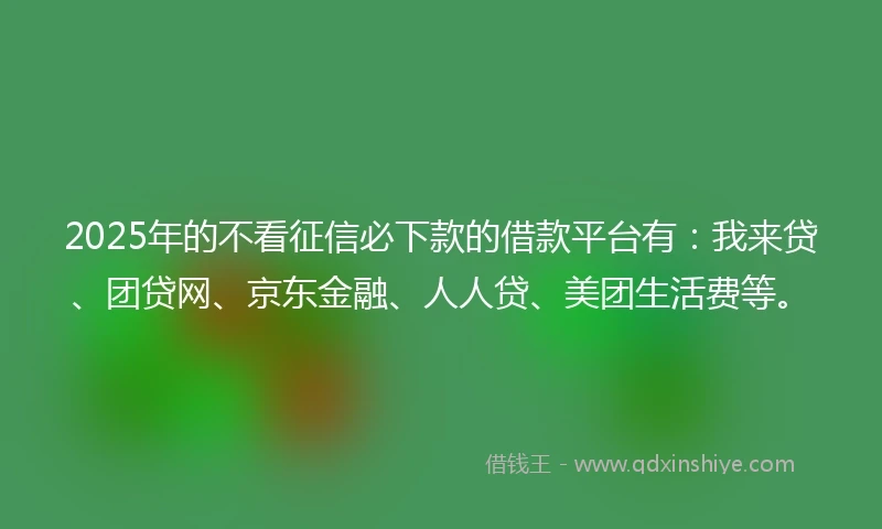 2025年的不看征信必下款的借款平台有：我来贷、团贷网、京东金融、人人贷、美团生活费等。