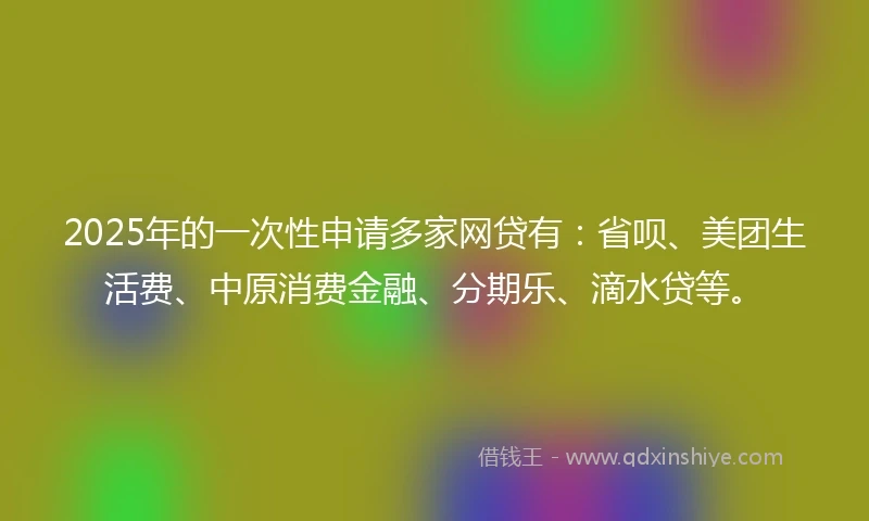2025年的一次性申请多家网贷有：省呗、美团生活费、中原消费金融、分期乐、滴水贷等。