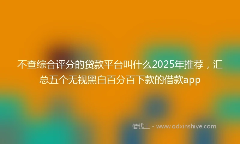 不查综合评分的贷款平台叫什么2025年推荐，汇总五个无视黑白百分百下款的借款app