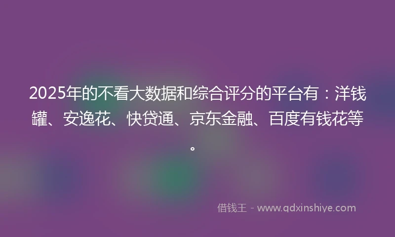 2025年的不看大数据和综合评分的平台有：洋钱罐、安逸花、快贷通、京东金融、百度有钱花等。