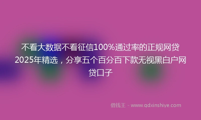 不看大数据不看征信100%通过率的正规网贷2025年精选，分享五个百分百下款无视黑白户网贷口子