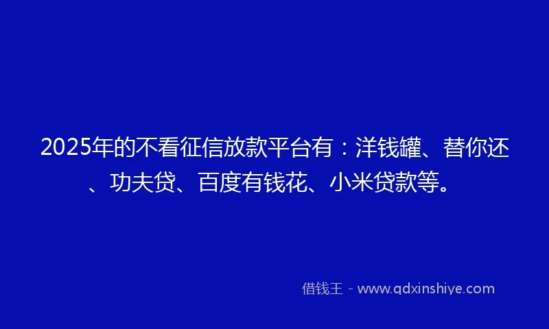2025年的不看征信放款平台有：洋钱罐、替你还、功夫贷、百度有钱花、小米贷款等。