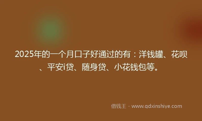 2025年的一个月口子好通过的有：洋钱罐、花呗、平安i贷、随身贷、小花钱包等。