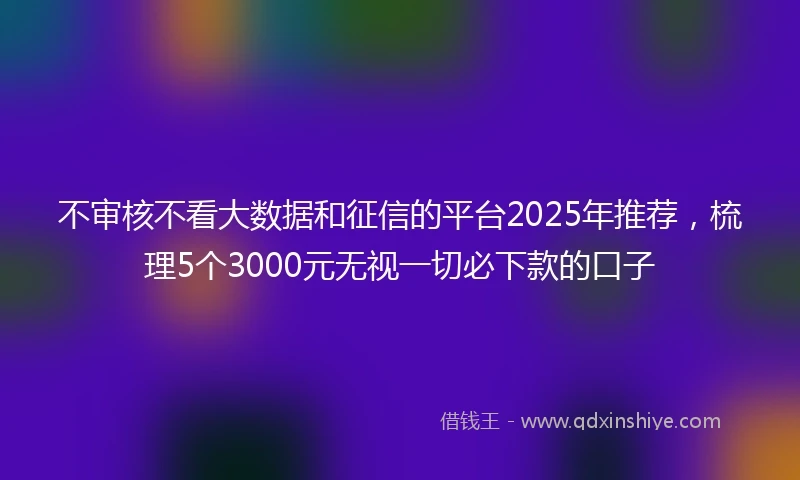 不审核不看大数据和征信的平台2025年推荐，梳理5个3000元无视一切必下款的口子