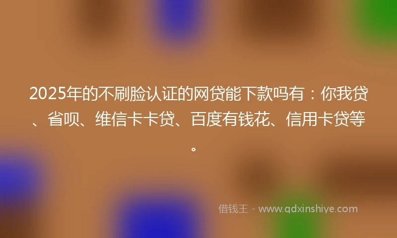 2025年的不刷脸认证的网贷能下款吗有：你我贷、省呗、维信卡卡贷、百度有钱花、信用卡贷等。