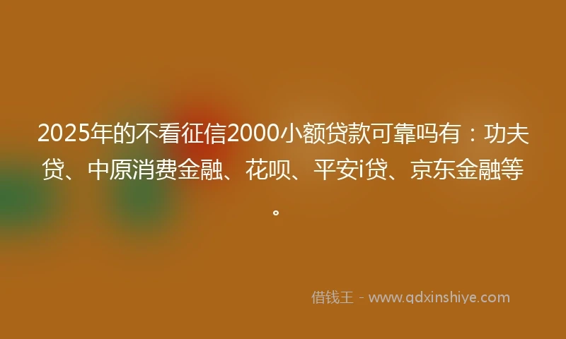 2025年的不看征信2000小额贷款可靠吗有：功夫贷、中原消费金融、花呗、平安i贷、京东金融等。