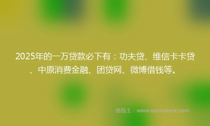 2025年的一万贷款必下有：功夫贷、维信卡卡贷、中原消费金融、团贷网、微博借钱等。