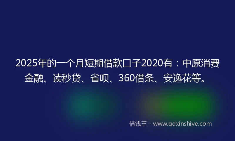 2025年的一个月短期借款口子2020有：中原消费金融、读秒贷、省呗、360借条、安逸花等。