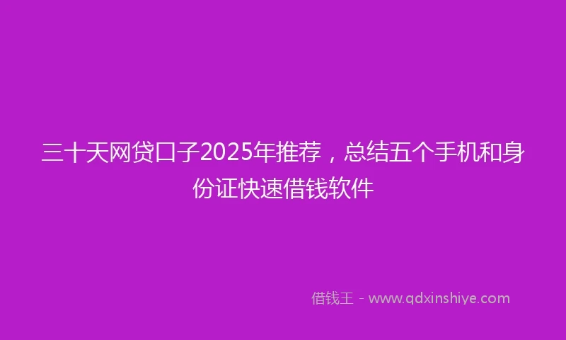 三十天网贷口子2025年推荐，总结五个手机和身份证快速借钱软件