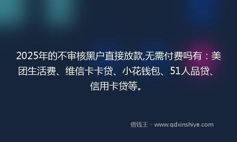 2025年的不审核黑户直接放款,无需付费吗有：美团生活费、维信卡卡贷、小花钱包、51人品贷、信用卡贷等。