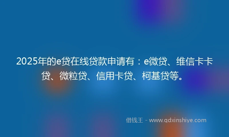 2025年的e贷在线贷款申请有：e微贷、维信卡卡贷、微粒贷、信用卡贷、柯基贷等。