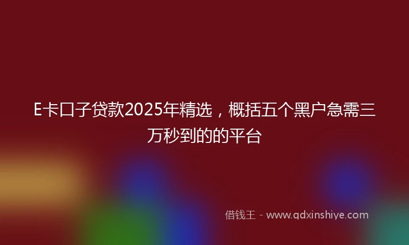 E卡口子贷款2025年精选，概括五个黑户急需三万秒到的的平台
