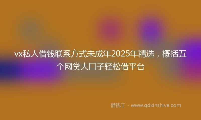 vx私人借钱联系方式未成年2025年精选，概括五个网贷大口子轻松借平台