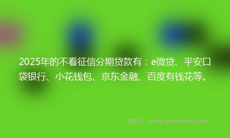 2025年的不看征信分期贷款有：e微贷、平安口袋银行、小花钱包、京东金融、百度有钱花等。
