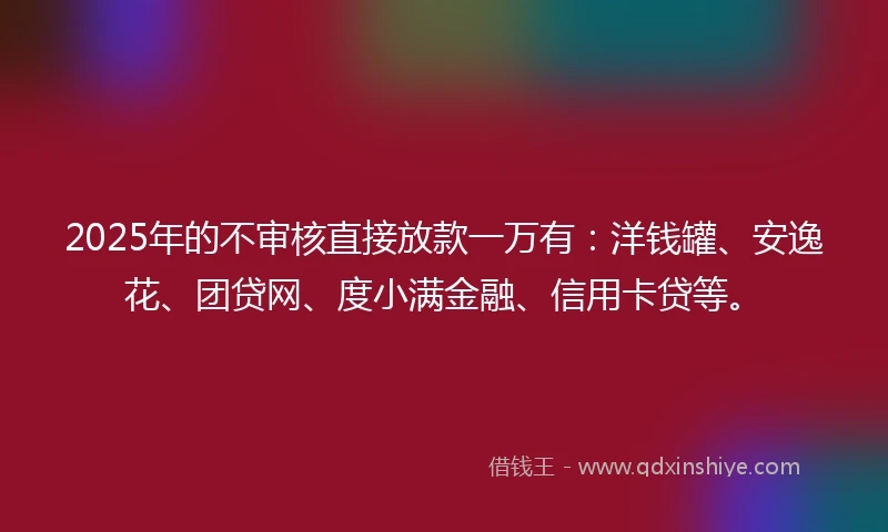 2025年的不审核直接放款一万有：洋钱罐、安逸花、团贷网、度小满金融、信用卡贷等。