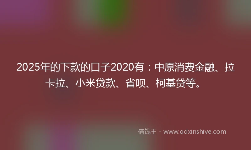 2025年的下款的口子2020有：中原消费金融、拉卡拉、小米贷款、省呗、柯基贷等。