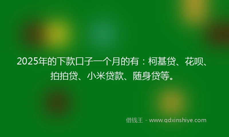 2025年的下款口子一个月的有：柯基贷、花呗、拍拍贷、小米贷款、随身贷等。