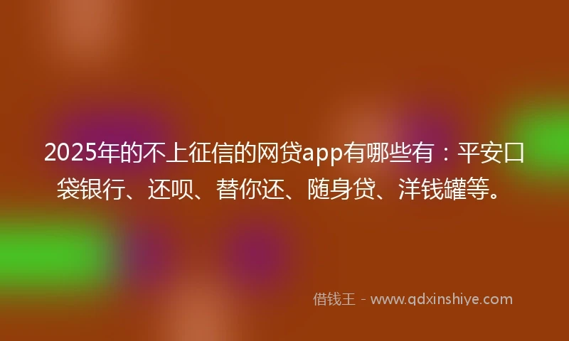 2025年的不上征信的网贷app有哪些有：平安口袋银行、还呗、替你还、随身贷、洋钱罐等。
