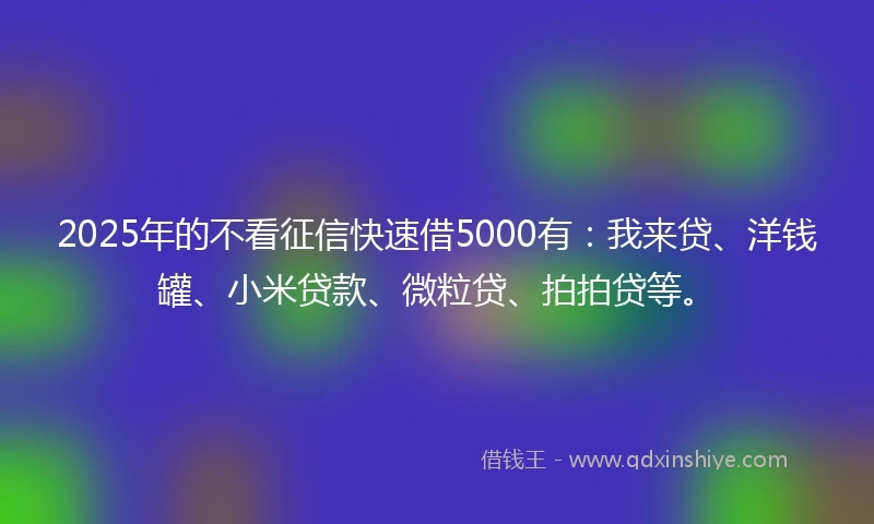 2025年的不看征信快速借5000有：我来贷、洋钱罐、小米贷款、微粒贷、拍拍贷等。