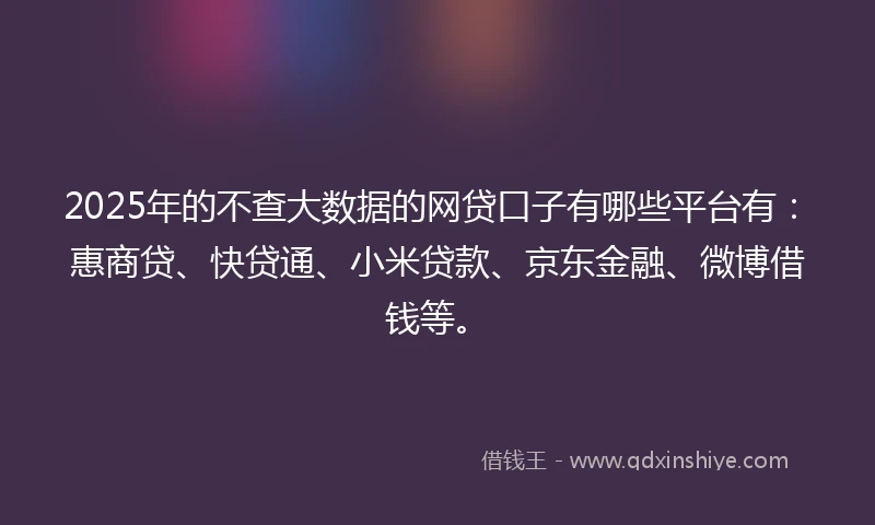 2025年的不查大数据的网贷口子有哪些平台有:惠商贷、快贷通、小米贷款、京东金融、微博借钱等。