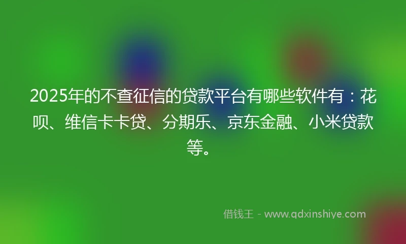 2025年的不查征信的贷款平台有哪些软件有：花呗、维信卡卡贷、分期乐、京东金融、小米贷款等。