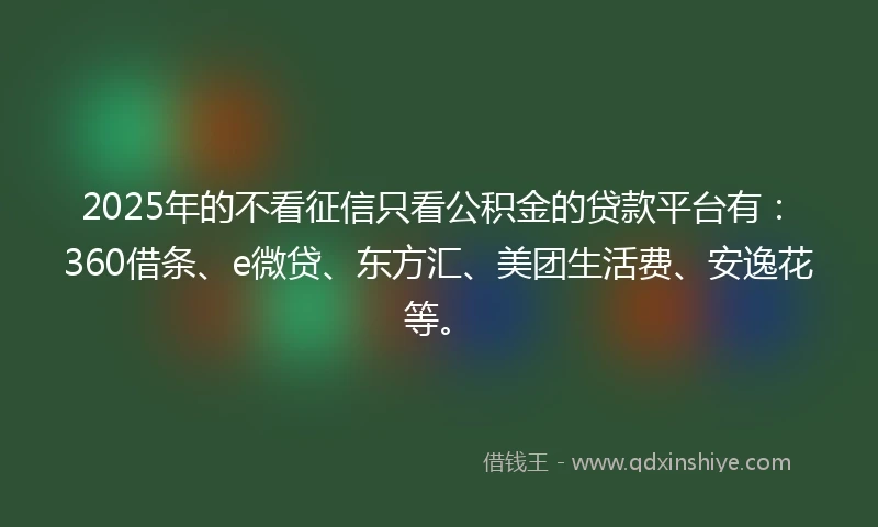 2025年的不看征信只看公积金的贷款平台有:360借条、e微贷、东方汇、美团生活费、安逸花等。