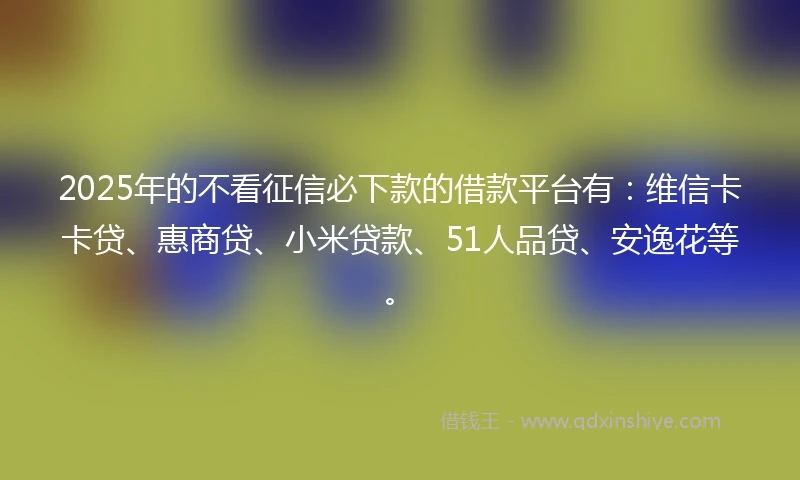 2025年的不看征信必下款的借款平台有：维信卡卡贷、惠商贷、小米贷款、51人品贷、安逸花等。