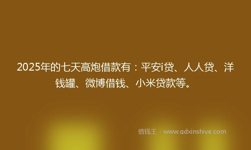 2025年的七天高炮借款有：平安i贷、人人贷、洋钱罐、微博借钱、小米贷款等。