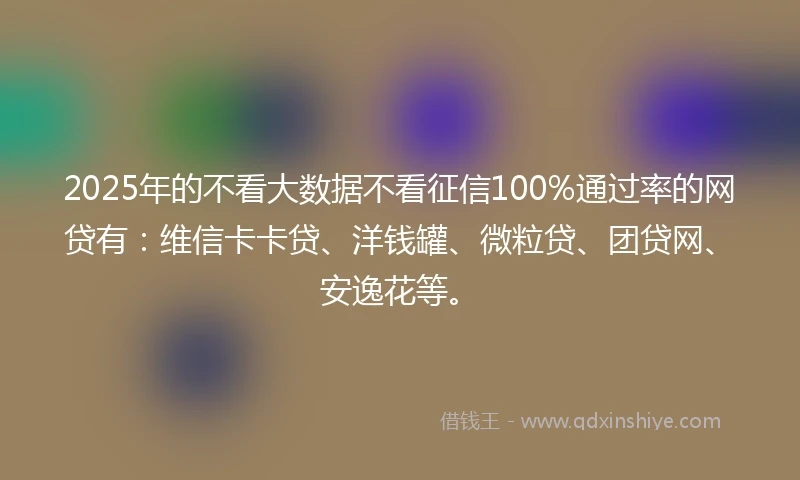 2025年的不看大数据不看征信100%通过率的网贷有：维信卡卡贷、洋钱罐、微粒贷、团贷网、安逸花等。