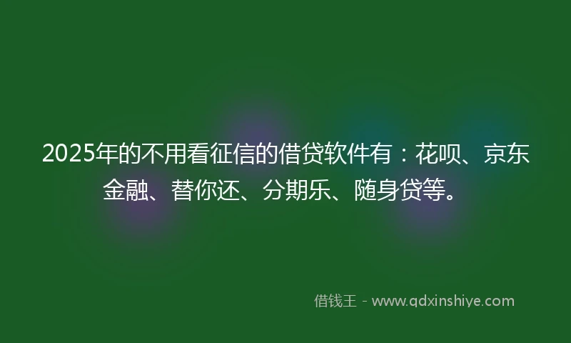 2025年的不用看征信的借贷软件有：花呗、京东金融、替你还、分期乐、随身贷等。