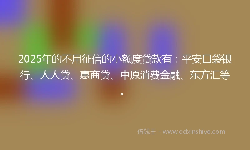2025年的不用征信的小额度贷款有：平安口袋银行、人人贷、惠商贷、中原消费金融、东方汇等。