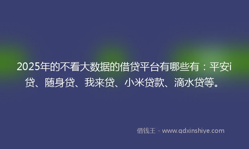 2025年的不看大数据的借贷平台有哪些有:平安i贷、随身贷、我来贷、小米贷款、滴水贷等。