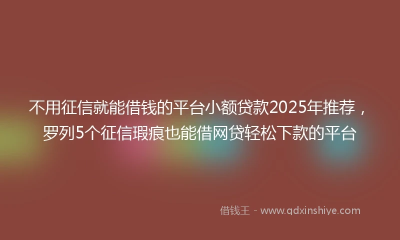 不用征信就能借钱的平台小额贷款2025年推荐，罗列5个征信瑕疵也能借网贷轻松下款的平台