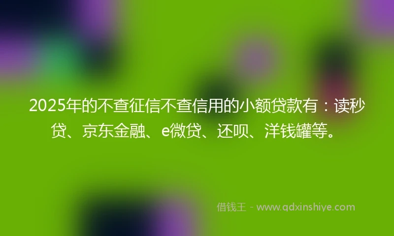 2025年的不查征信不查信用的小额贷款有：读秒贷、京东金融、e微贷、还呗、洋钱罐等。
