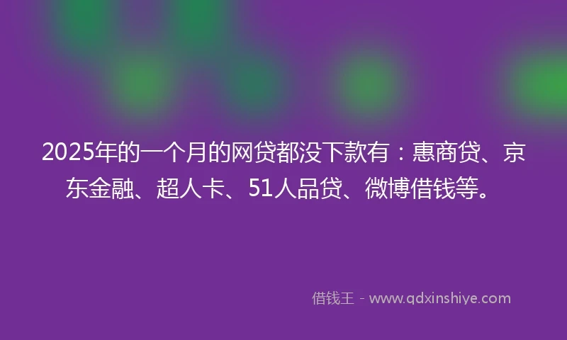2025年的一个月的网贷都没下款有：惠商贷、京东金融、超人卡、51人品贷、微博借钱等。