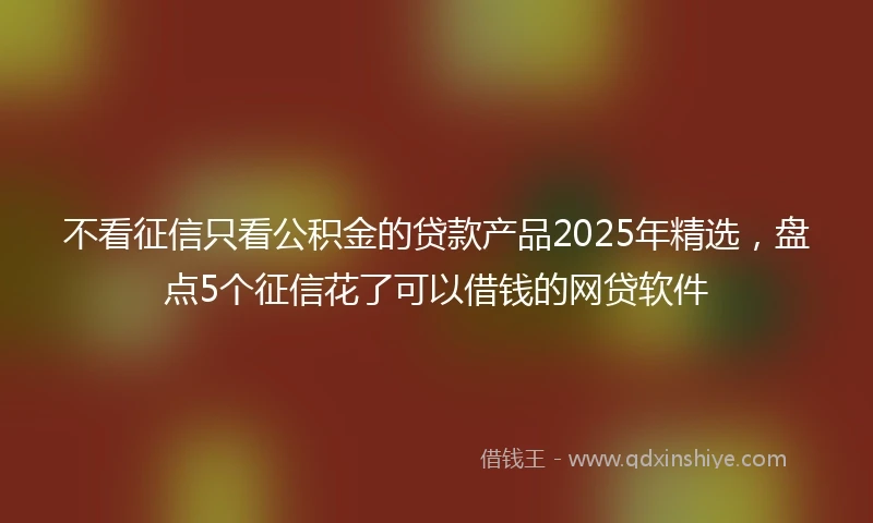 不看征信只看公积金的贷款产品2025年精选，盘点5个征信花了可以借钱的网贷软件