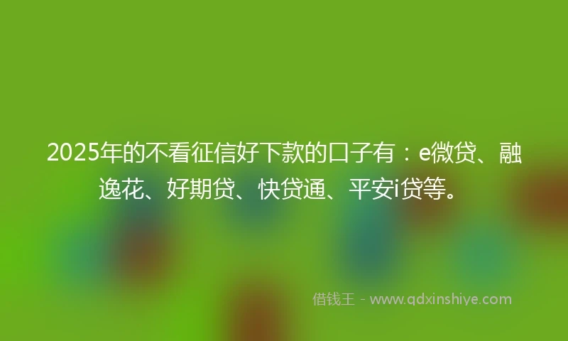 2025年的不看征信好下款的口子有：e微贷、融逸花、好期贷、快贷通、平安i贷等。