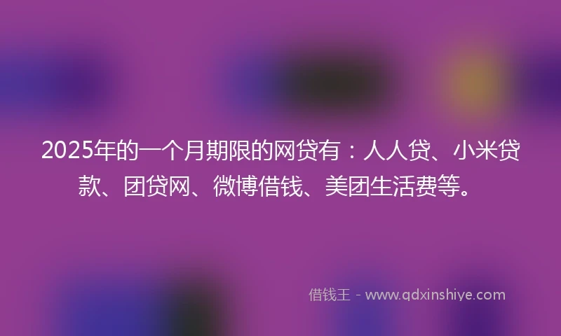 2025年的一个月期限的网贷有：人人贷、小米贷款、团贷网、微博借钱、美团生活费等。