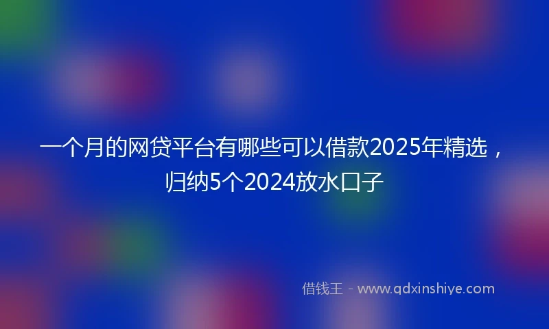 一个月的网贷平台有哪些可以借款2025年精选，归纳5个2024放水口子