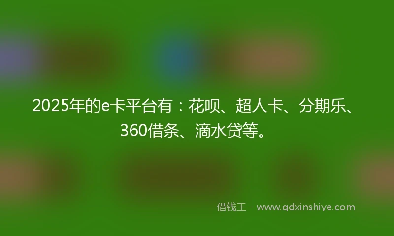 2025年的e卡平台有：花呗、超人卡、分期乐、360借条、滴水贷等。
