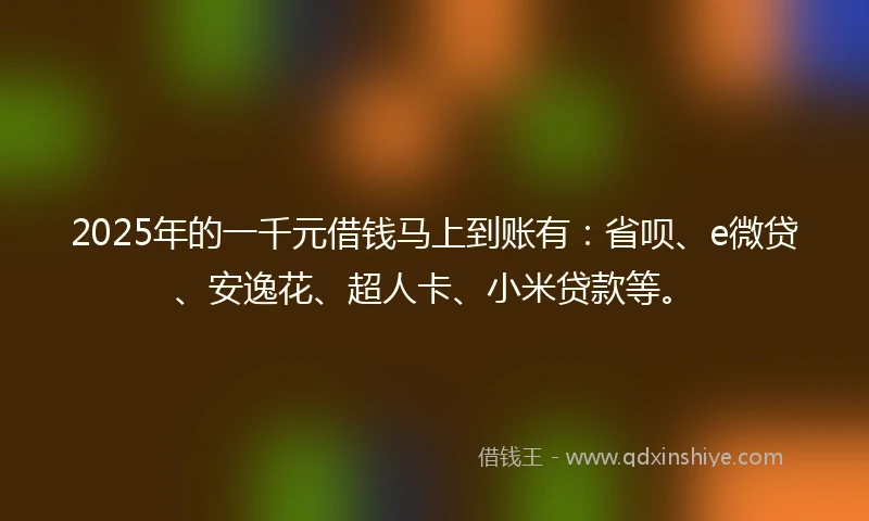 2025年的一千元借钱马上到账有：省呗、e微贷、安逸花、超人卡、小米贷款等。