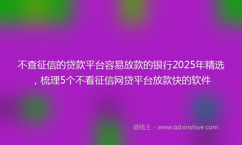 不查征信的贷款平台容易放款的银行2025年精选，梳理5个不看征信网贷平台放款快的软件