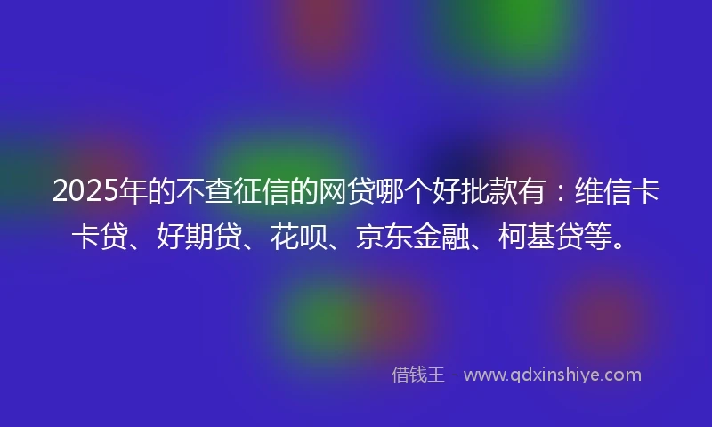 2025年的不查征信的网贷哪个好批款有：维信卡卡贷、好期贷、花呗、京东金融、柯基贷等。