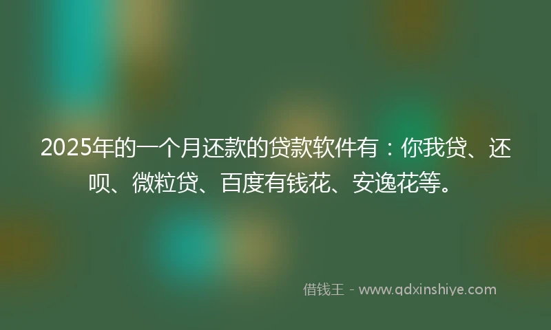 2025年的一个月还款的贷款软件有：你我贷、还呗、微粒贷、百度有钱花、安逸花等。