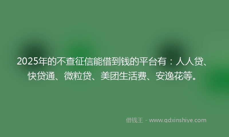 2025年的不查征信能借到钱的平台有：人人贷、快贷通、微粒贷、美团生活费、安逸花等。