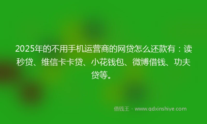 2025年的不用手机运营商的网贷怎么还款有：读秒贷、维信卡卡贷、小花钱包、微博借钱、功夫贷等。