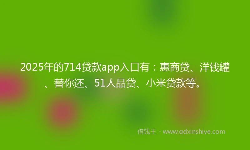 2025年的714贷款app入口有：惠商贷、洋钱罐、替你还、51人品贷、小米贷款等。