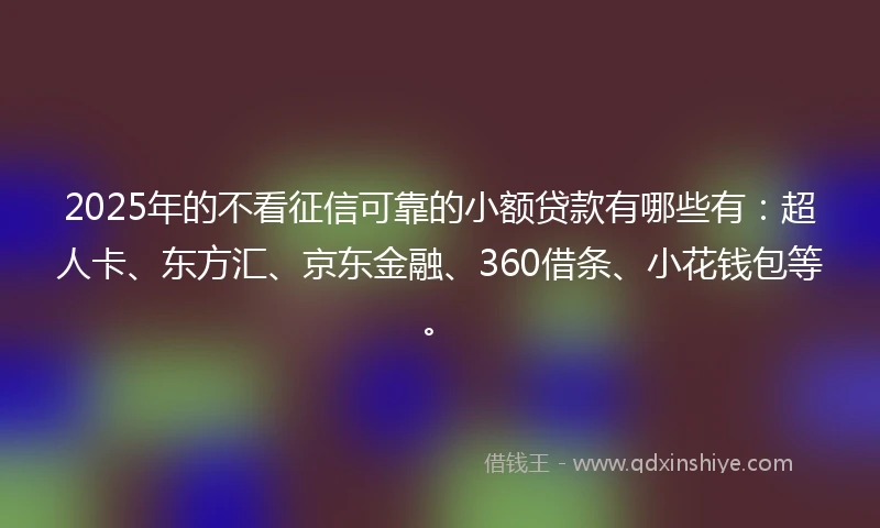 2025年的不看征信可靠的小额贷款有哪些有：超人卡、东方汇、京东金融、360借条、小花钱包等。