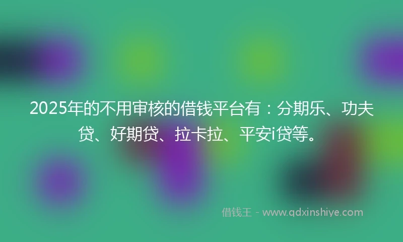 2025年的不用审核的借钱平台有：分期乐、功夫贷、好期贷、拉卡拉、平安i贷等。